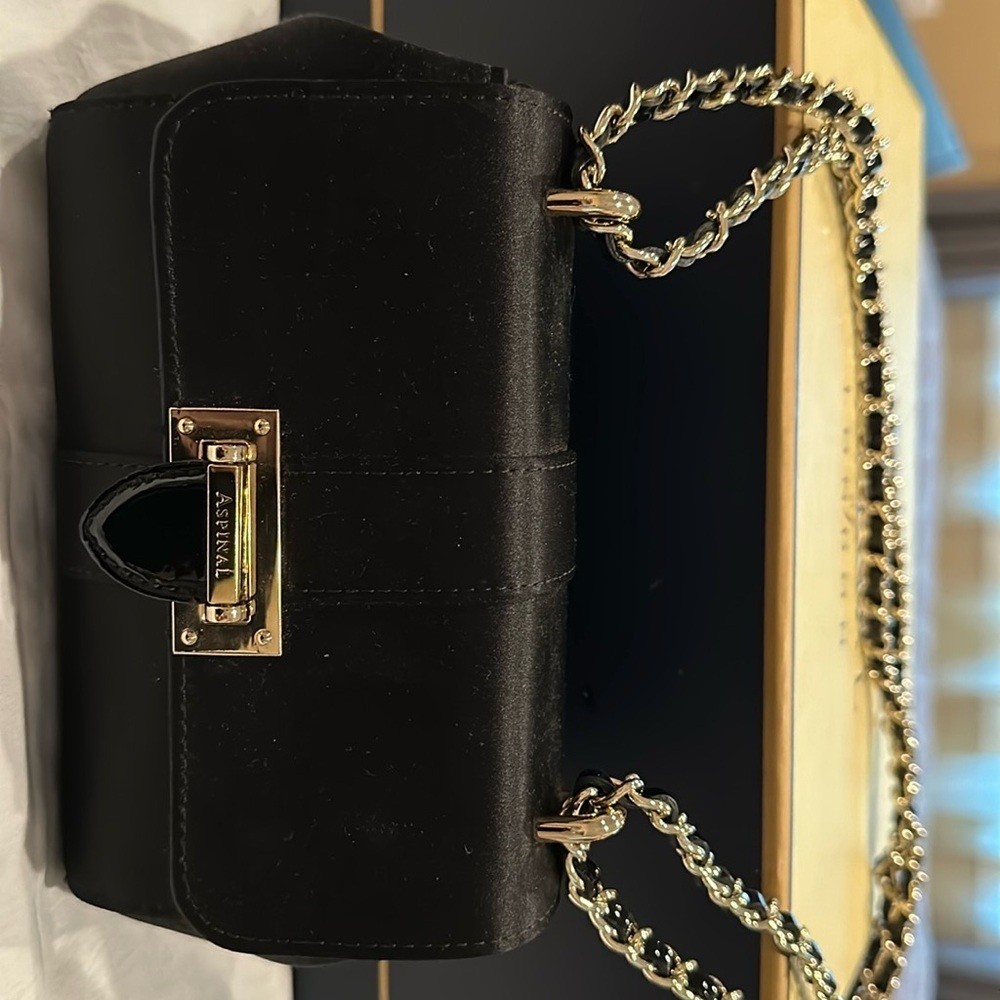 Aspinal of London Micro Lottie crossbody bag in Black Satin